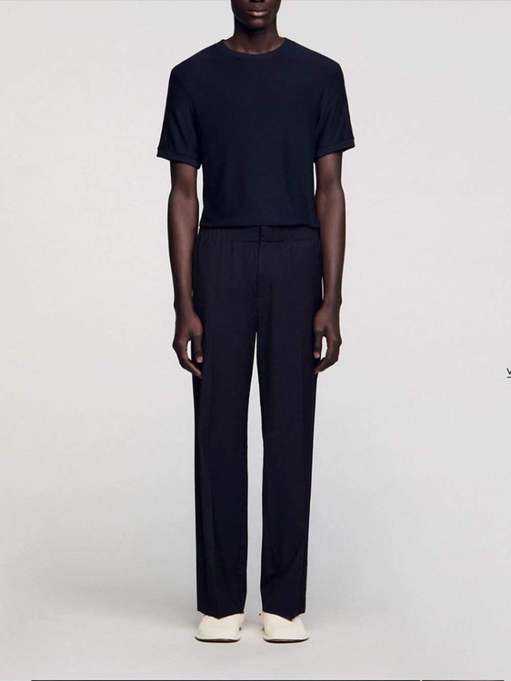 Sandro Men Wide Leg Trousers Size 44 Wool Blend Pants Navy Elastic Waist Pockets